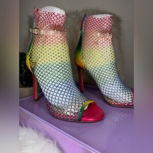 Beautiful Colorful Raindbow Jeweled Mesh Ankle Heels